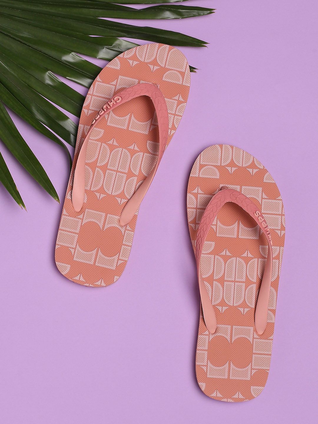 CHUPPS Women Orange Printed Rubber Thong Flip-Flops Price in India