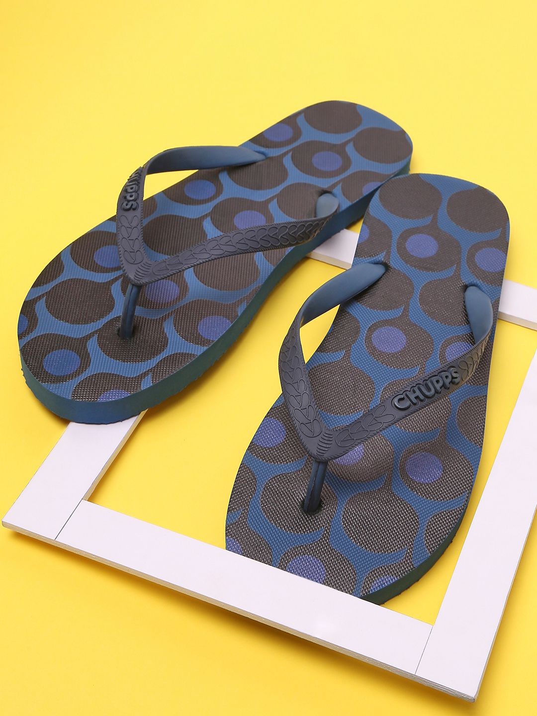 CHUPPS Women Green & Black Printed Rubber Thong Flip-Flops Price in India