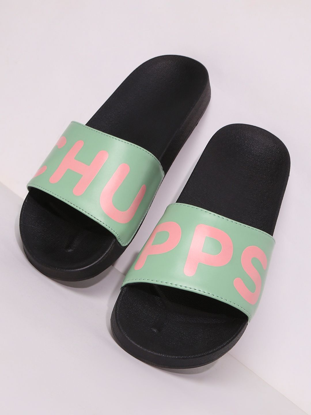 CHUPPS Women Green & Pink Printed Rubber Slip-On Price in India