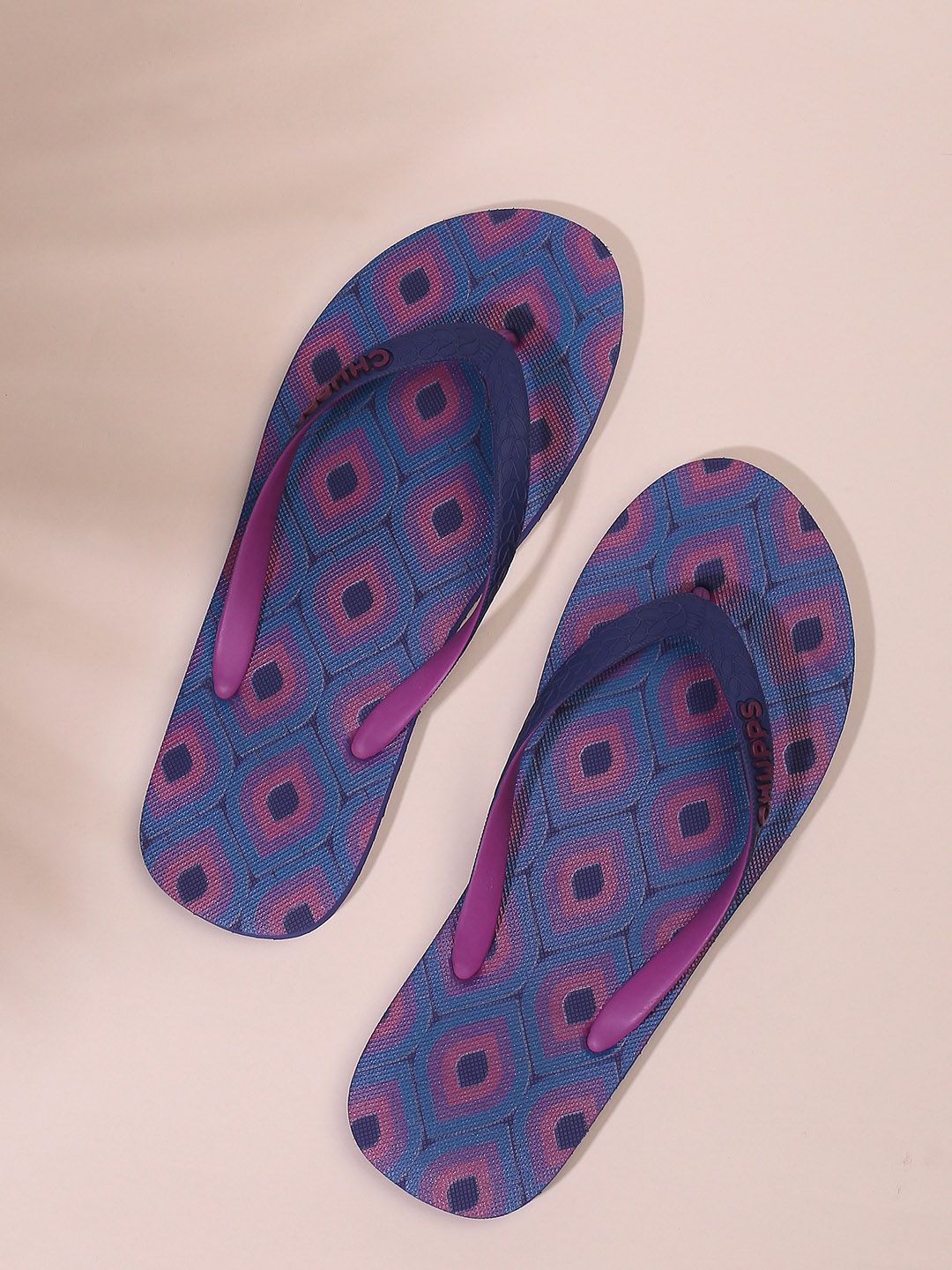 CHUPPS Women Blue & Purple Printed Rubber Thong Flip-Flops Price in India