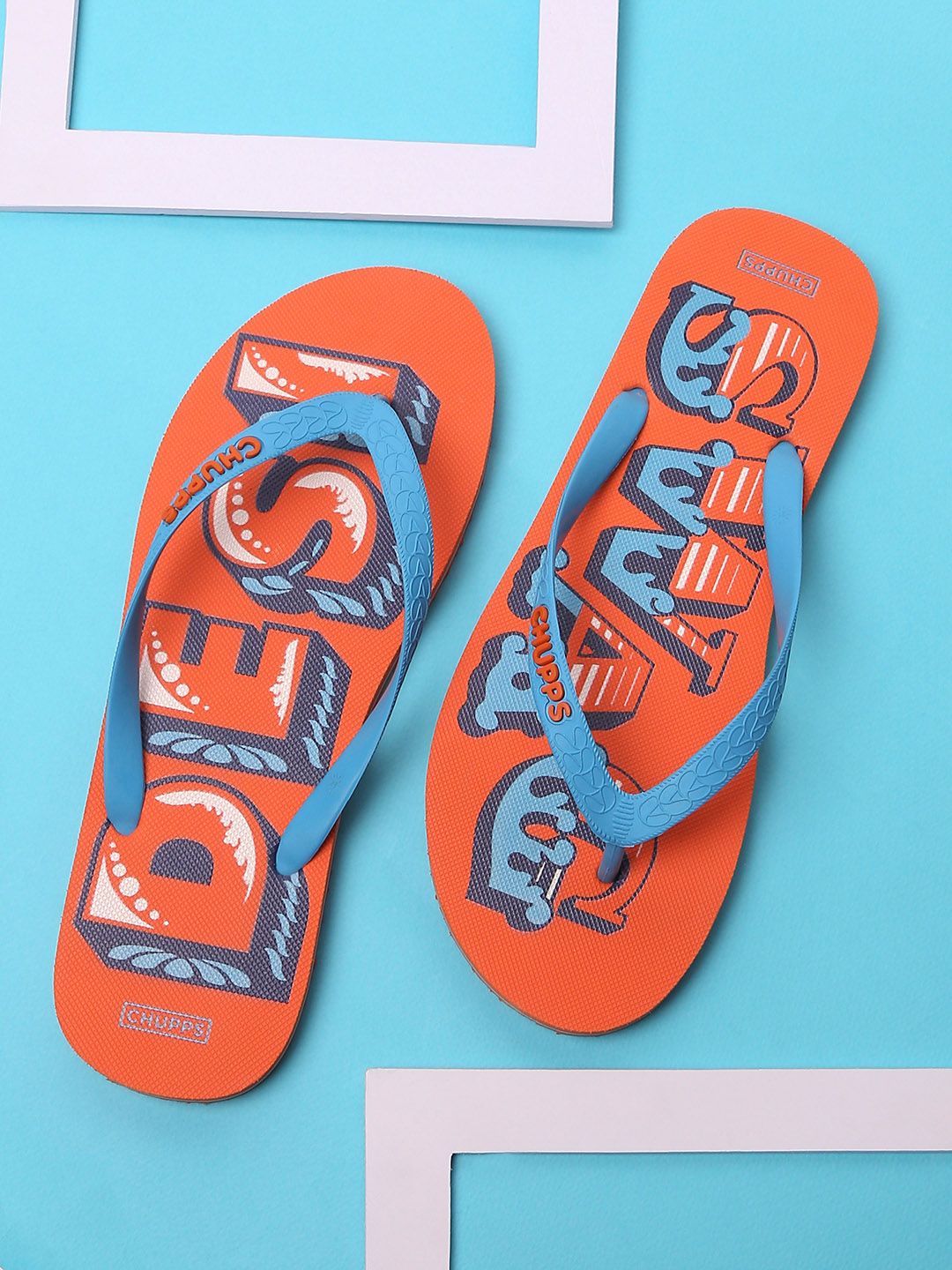 CHUPPS Women Orange & Blue Printed Rubber Thong Flip-Flops Price in India