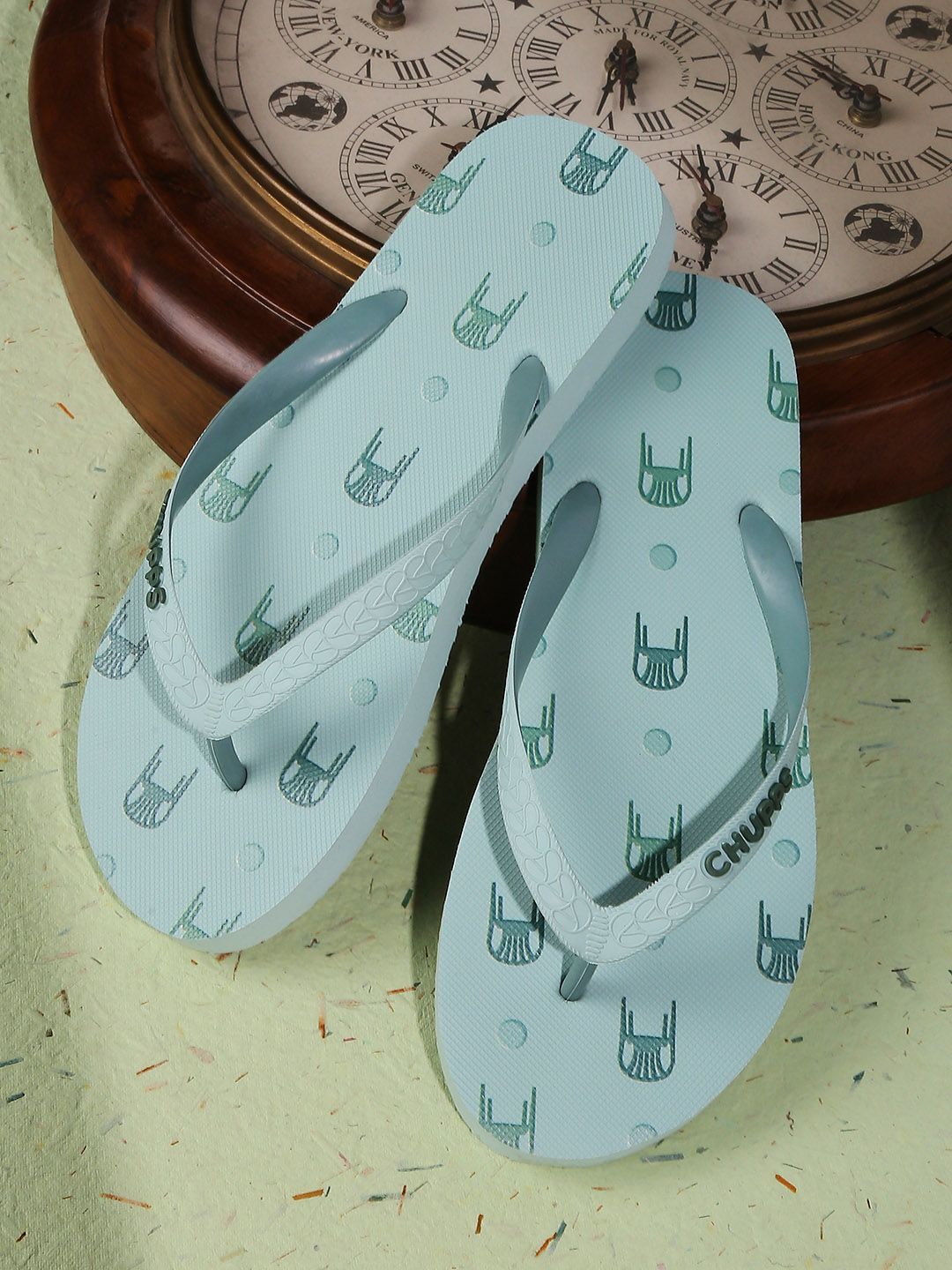 CHUPPS Women Grey Printed Rubber Thong Flip-Flops Price in India