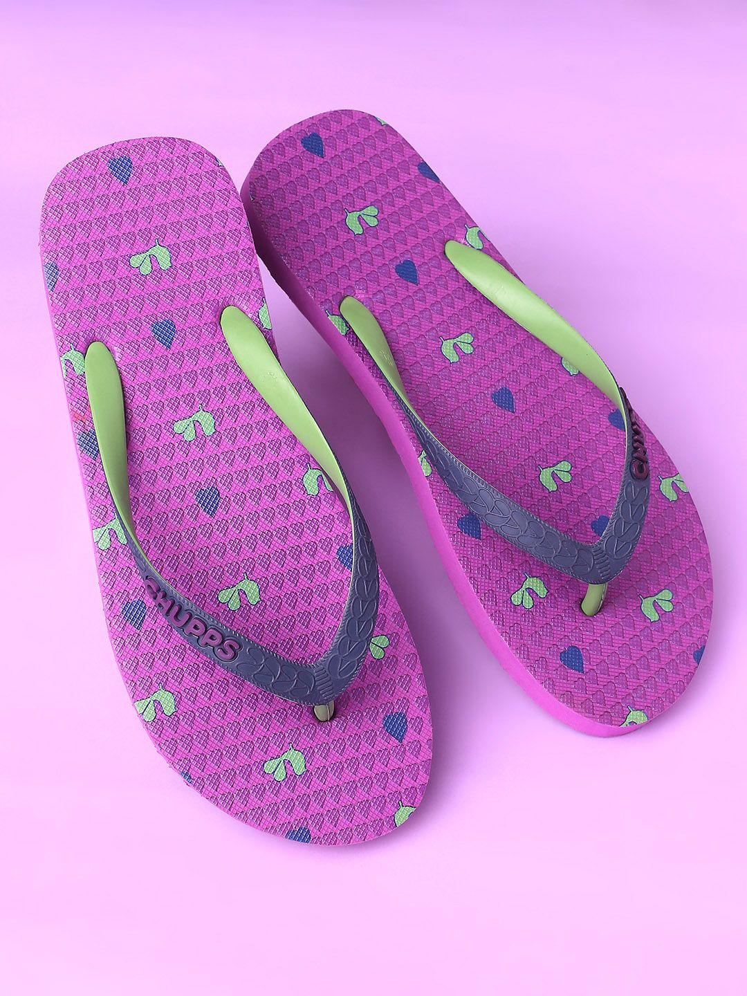 CHUPPS Women Purple & Green Printed Rubber Thong Flip-Flops Price in India