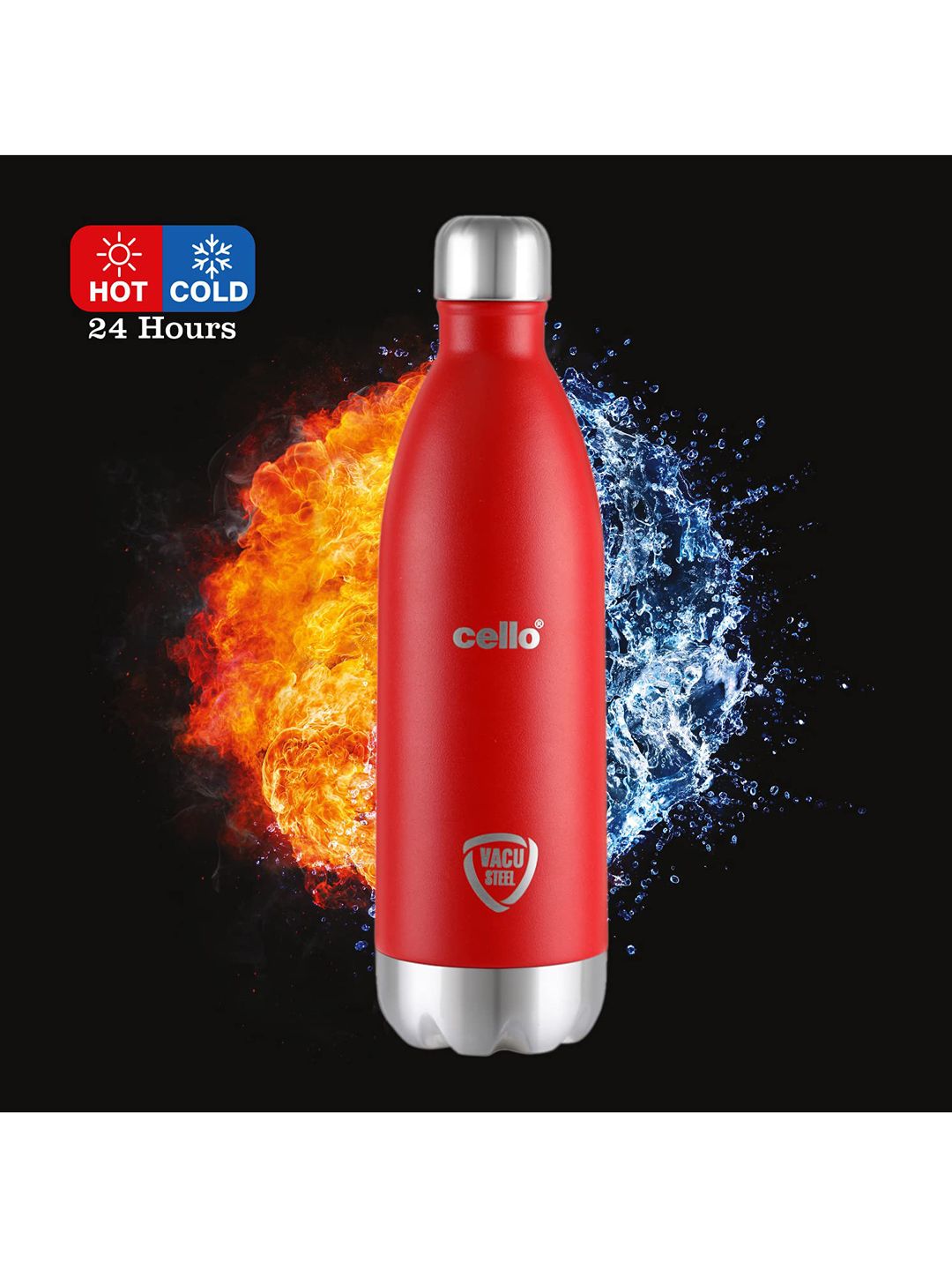 Cello Silver-Toned & Red Solid Stainless Steel Double Wall Water Bottles 1000 ml Price in India