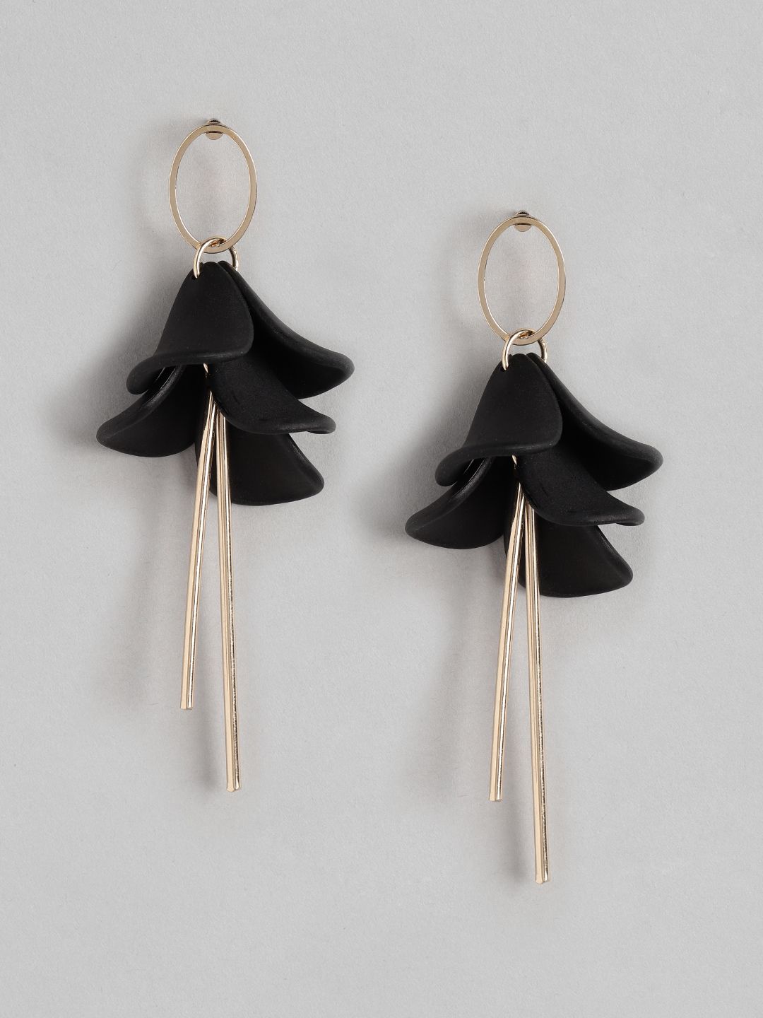 Forever New Gold-Plated & Black Floral Drop Earrings Price in India