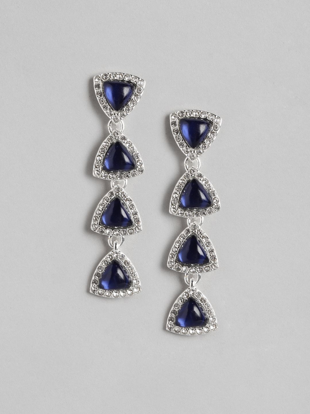 Forever New Navy Blue & White Teardrop Shaped Drop Earrings Price in India