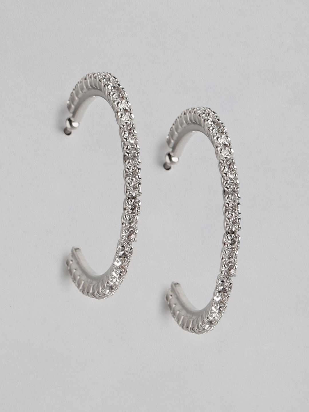 Forever New Silver-Plated Stone Studded Circular Half Hoop Earrings Price in India