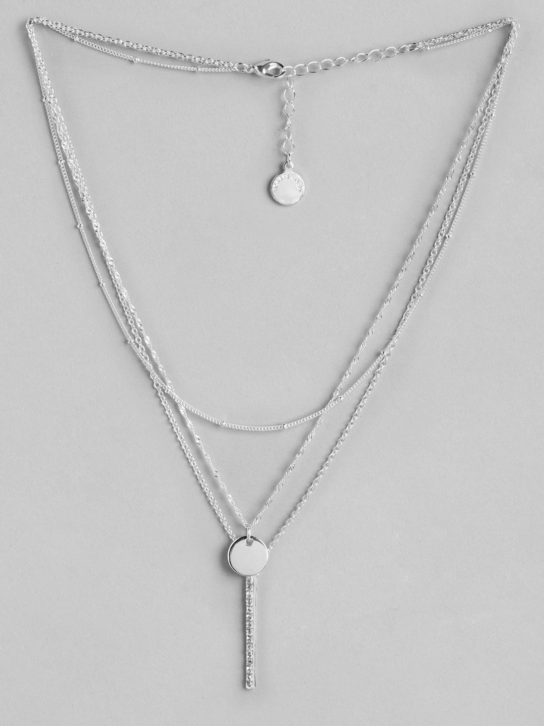Forever New Silver-Toned Bar Drop Silver-Plated Layered Necklace Price in India