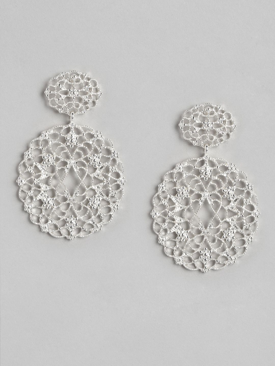 Forever New Silver-Toned Circular Drop Earrings Price in India