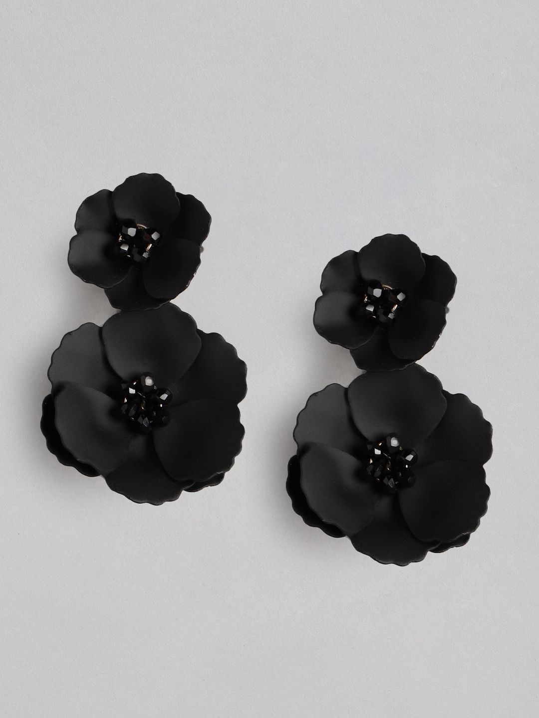 Forever New Black Floral Drop Earrings Price in India