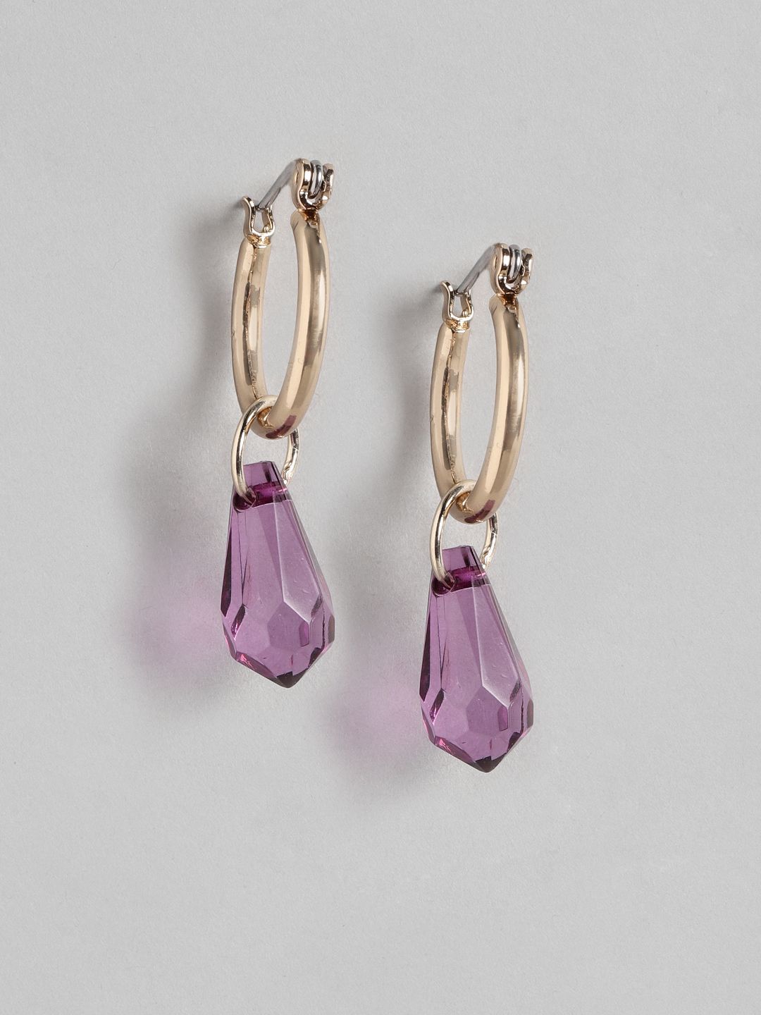 Forever New Gold-Plated & Lavender Teardrop Shaped Drop Earrings Price in India