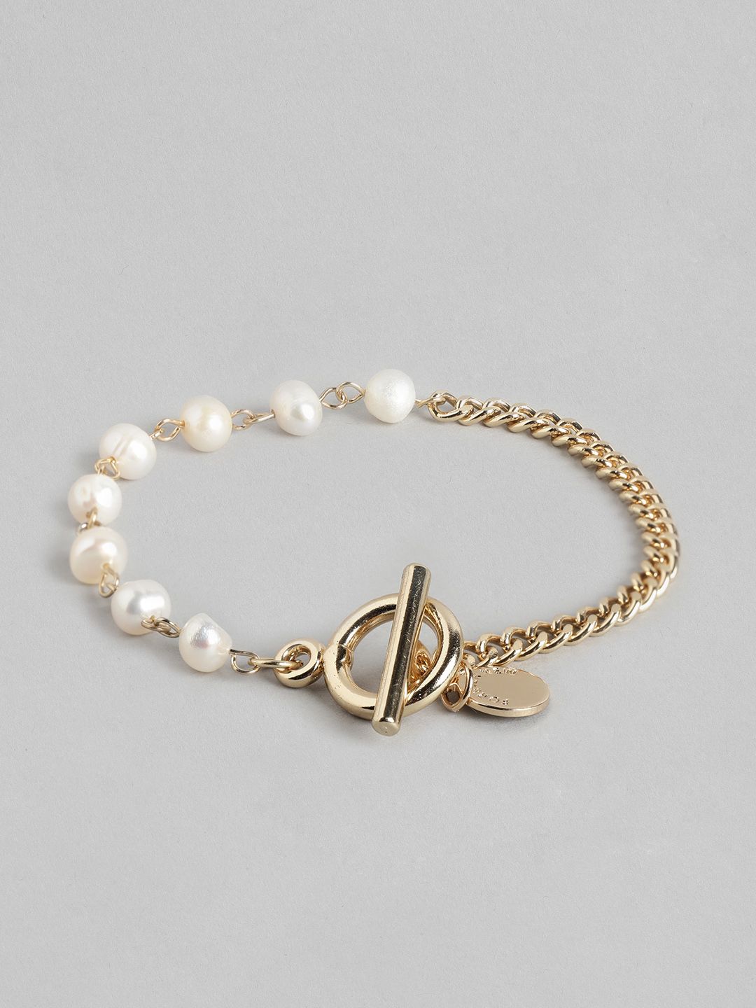 Forever New Women Gold-Plated & White Pearls Link Bracelet Price in India