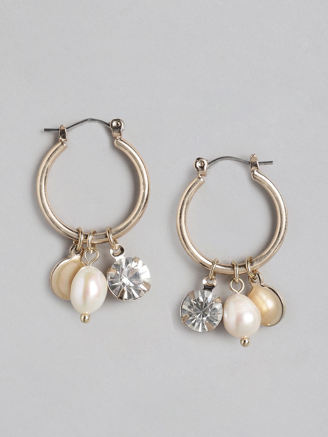 Forever New Gold-Toned & White Circular Hoop Earrings Price in India