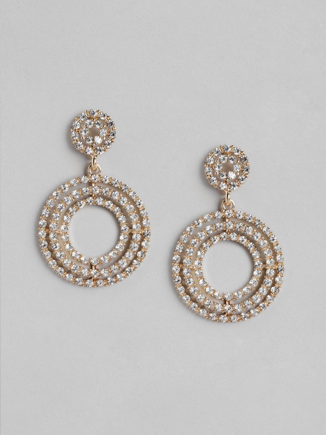 Forever New Gold-Plated Stone Studded Circular Drop Earrings Price in India