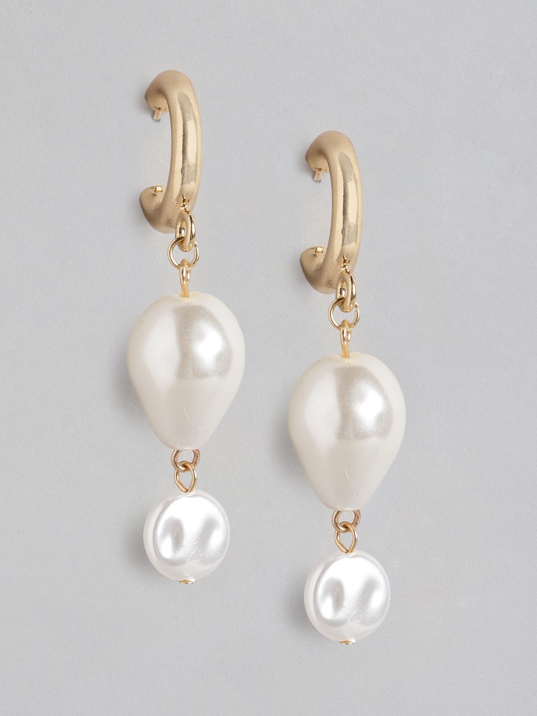 Forever New Gold-Toned & Off White Teardrop Shaped Drop Earrings Price in India