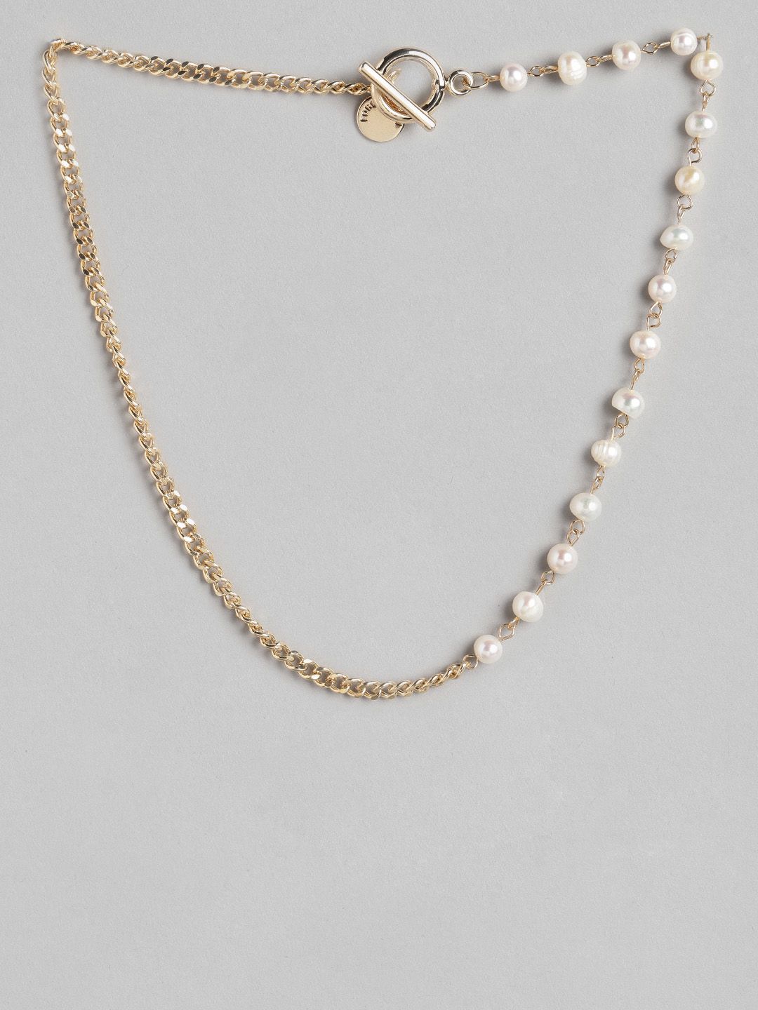 Forever New Gold-Toned & Off White Pearl Gold-Plated Necklace Price in India
