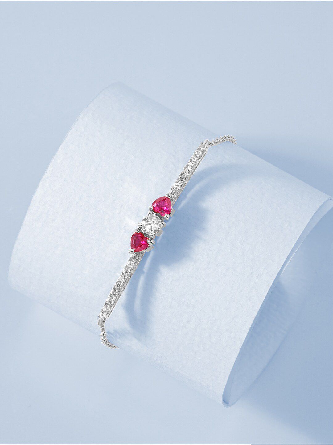 MINUTIAE Women Silver-Plated & Red Brass Crystals Handcrafted Link Bracelet Price in India