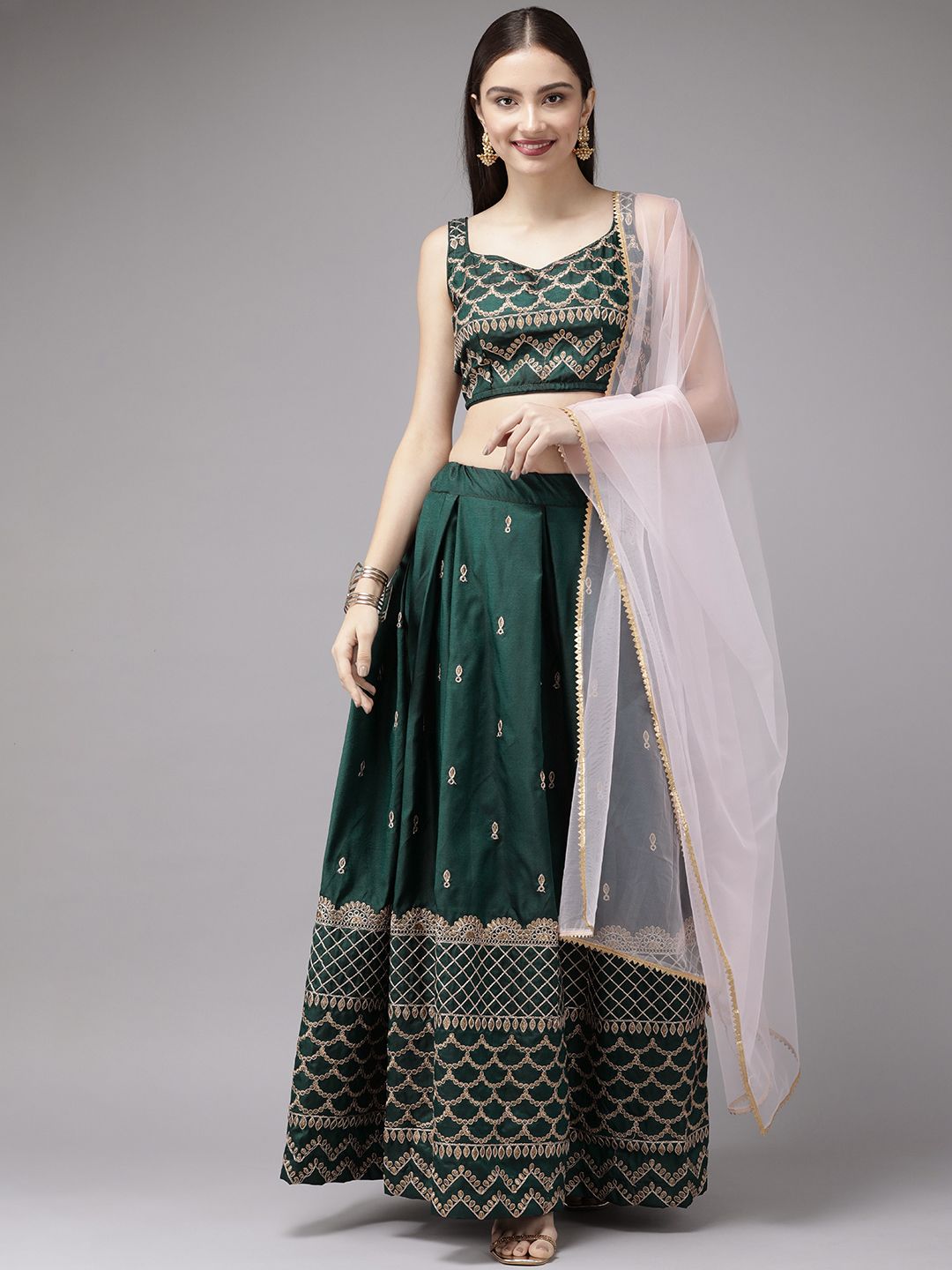 DIVASTRI Green Embroidered Ready to Wear Lehenga & Blouse With Dupatta Price in India