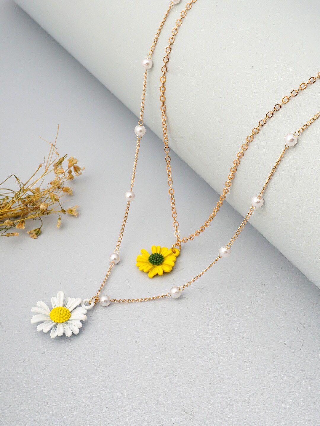 Ferosh Yellow & Silver-Toned Layered Necklace Price in India