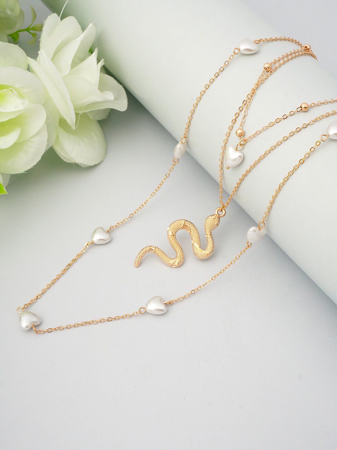 Ferosh Gold-Toned & White Layered Necklace Price in India