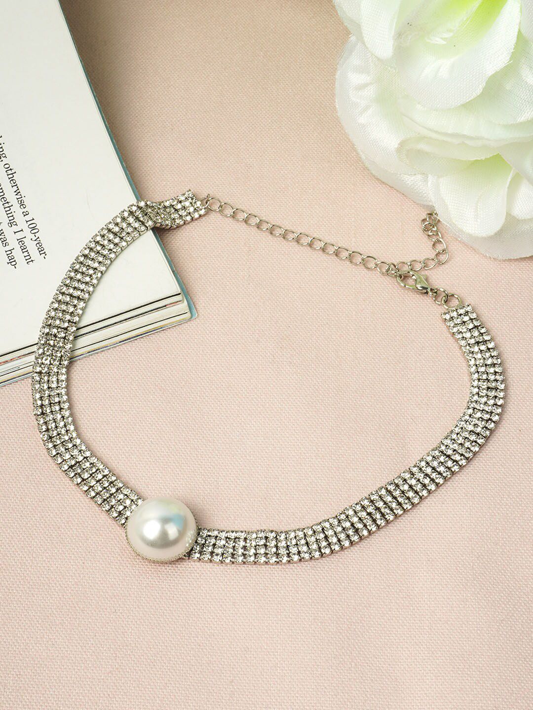 Ferosh Silver-Toned & White Choker Necklace Price in India