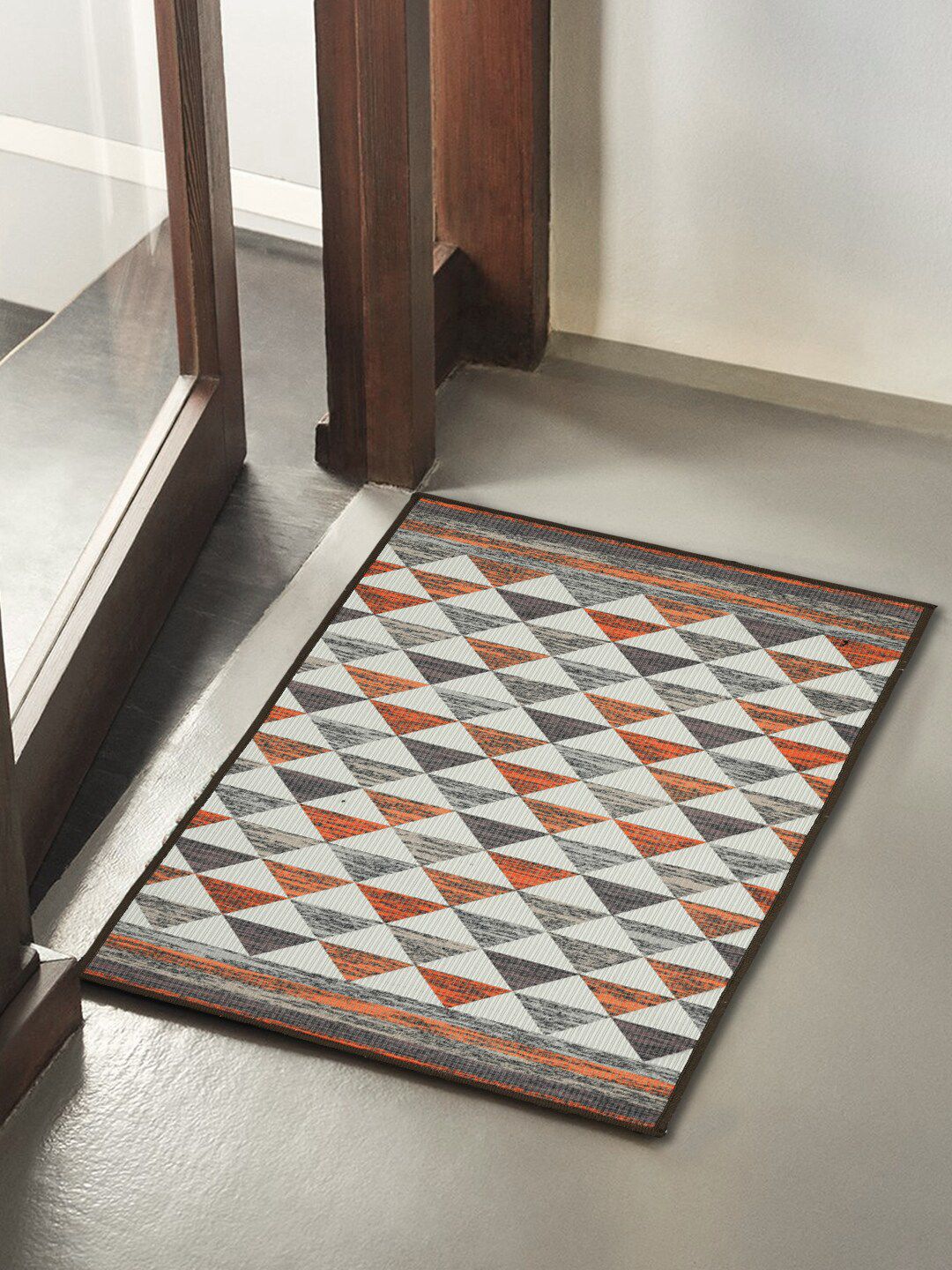 Soumya Grey & Orange Self-Design Anti-Skid Doormat Price in India