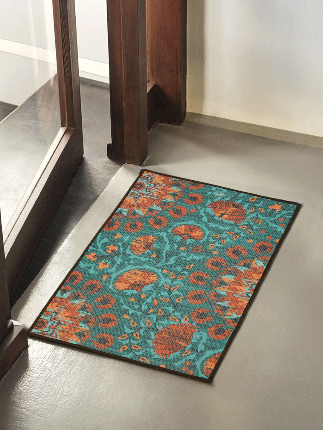 Soumya Blue & Orange Printed Anti-Skid Doormats Price in India