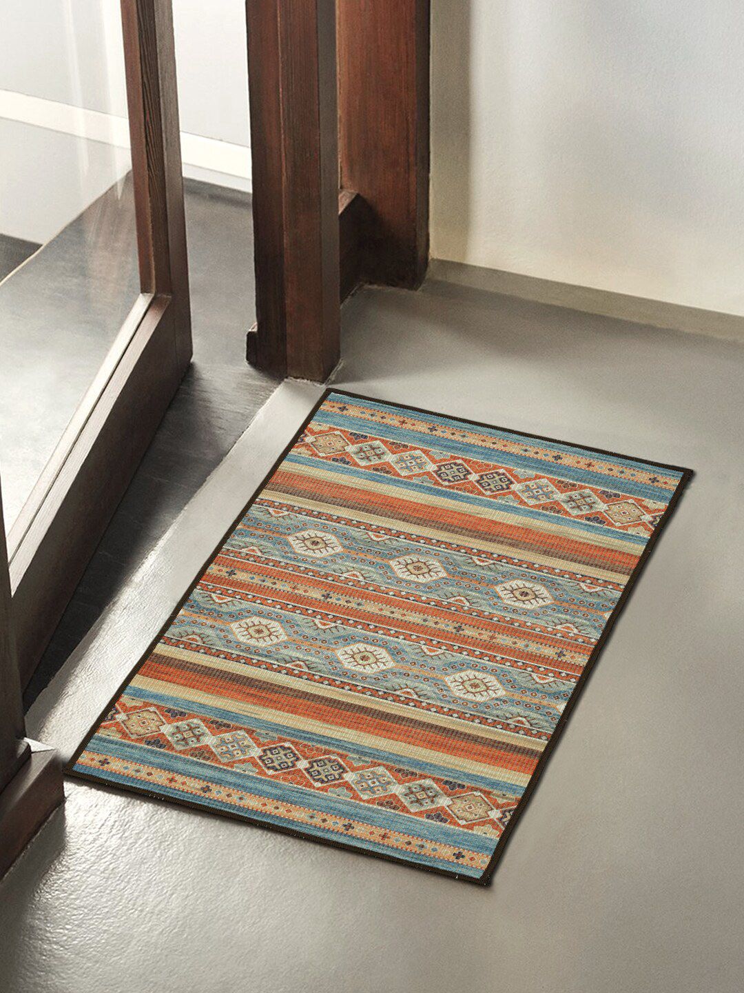 Soumya Orange & Grey Printed Anti-Skid Doormats Price in India