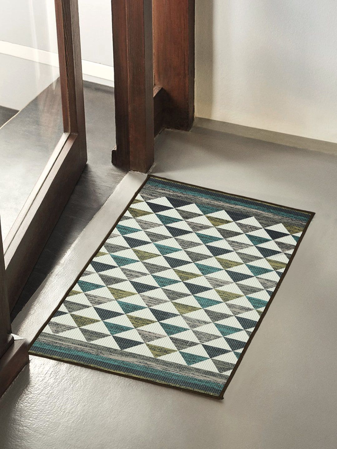 Soumya Blue Geometric Printed Anti-Skid Doormats Price in India