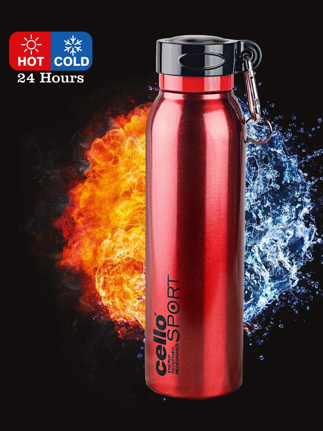 Cello Red Solid Stainless Steel Sports Bottle Price in India