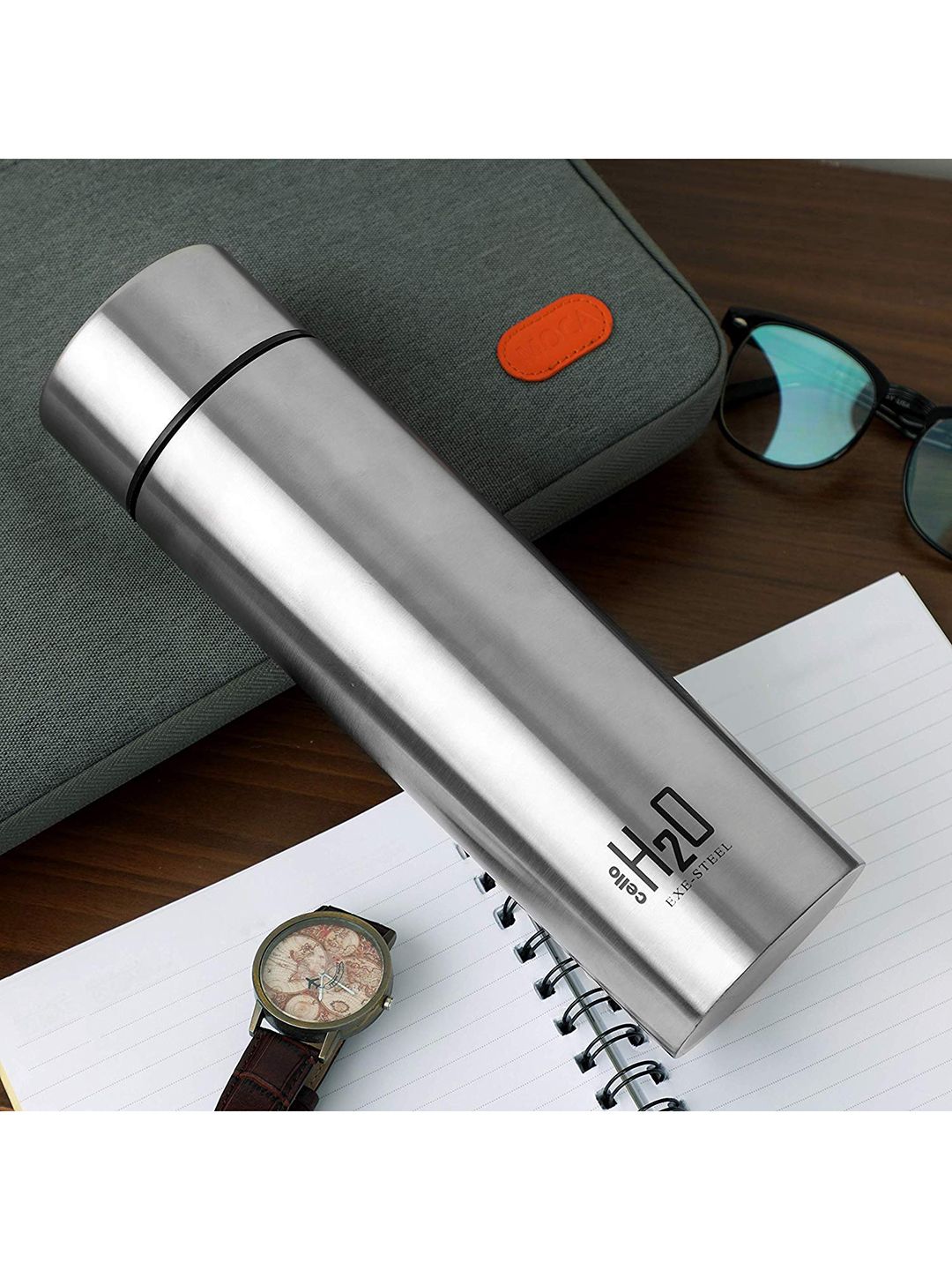 Cello Silver-Toned Solid Stainless Steel  Water Bottle 1000 ml Price in India