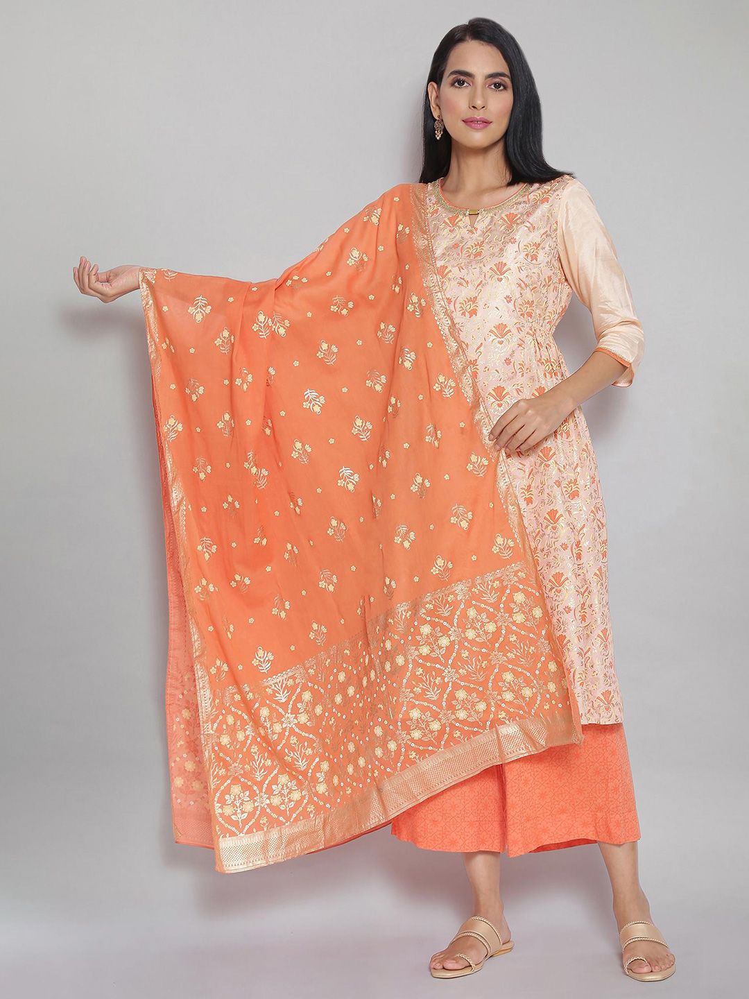 AURELIA Pink & Orange Printed Dupatta Price in India
