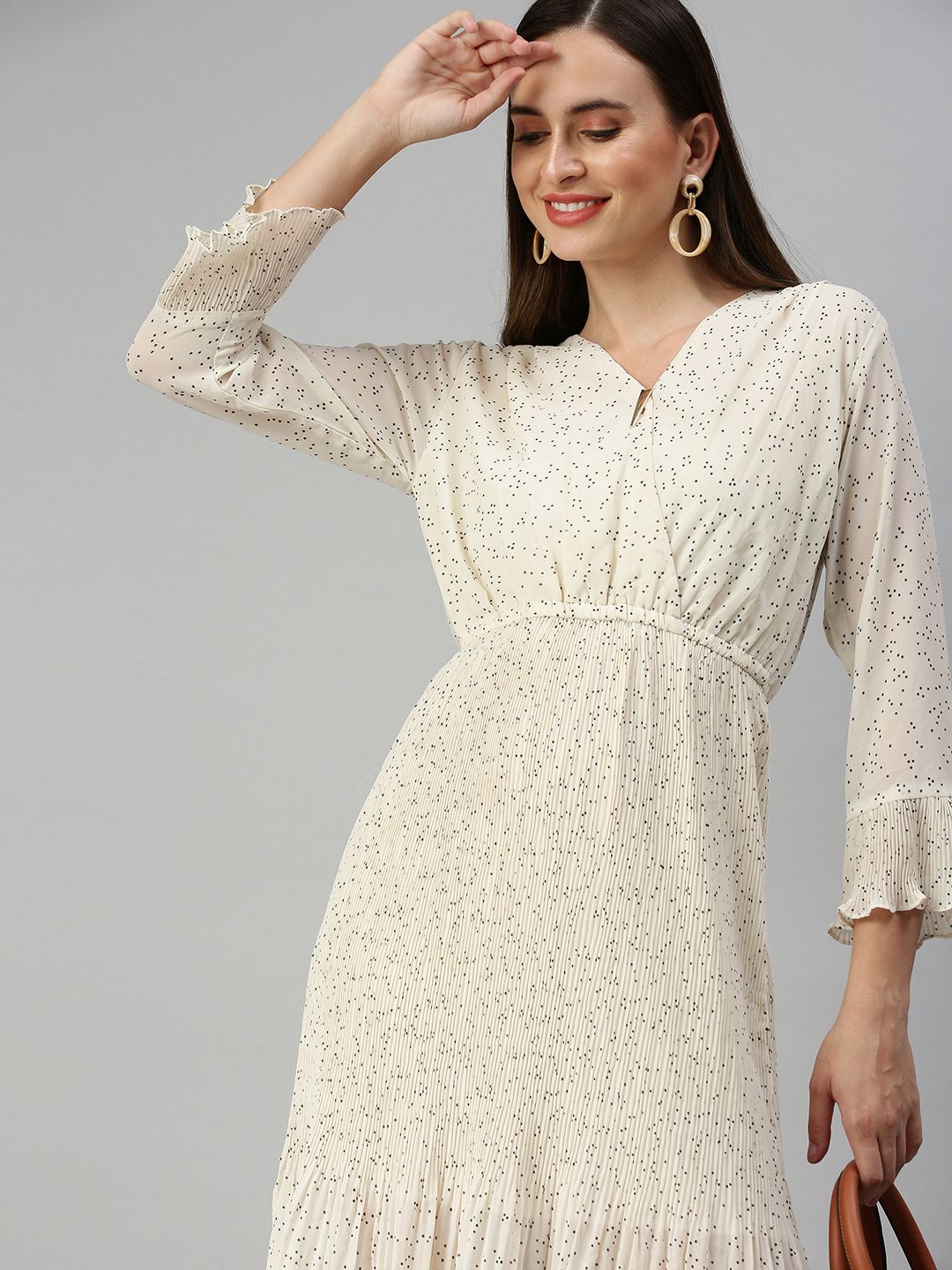 SHOWOFF Cream-Coloured A-Line Dress Price in India