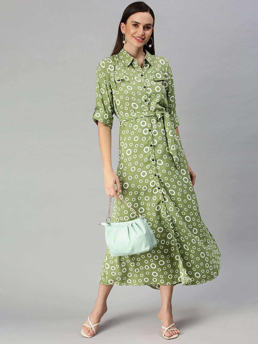 SHOWOFF Green Floral Shirt Midi Dress Price in India