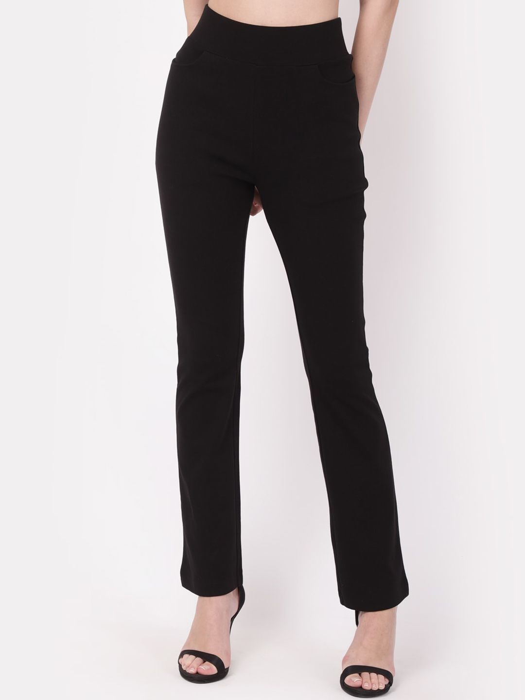 YOONOY Women Black Solid Skinny Fit Organic Cotton Trousers Price in India