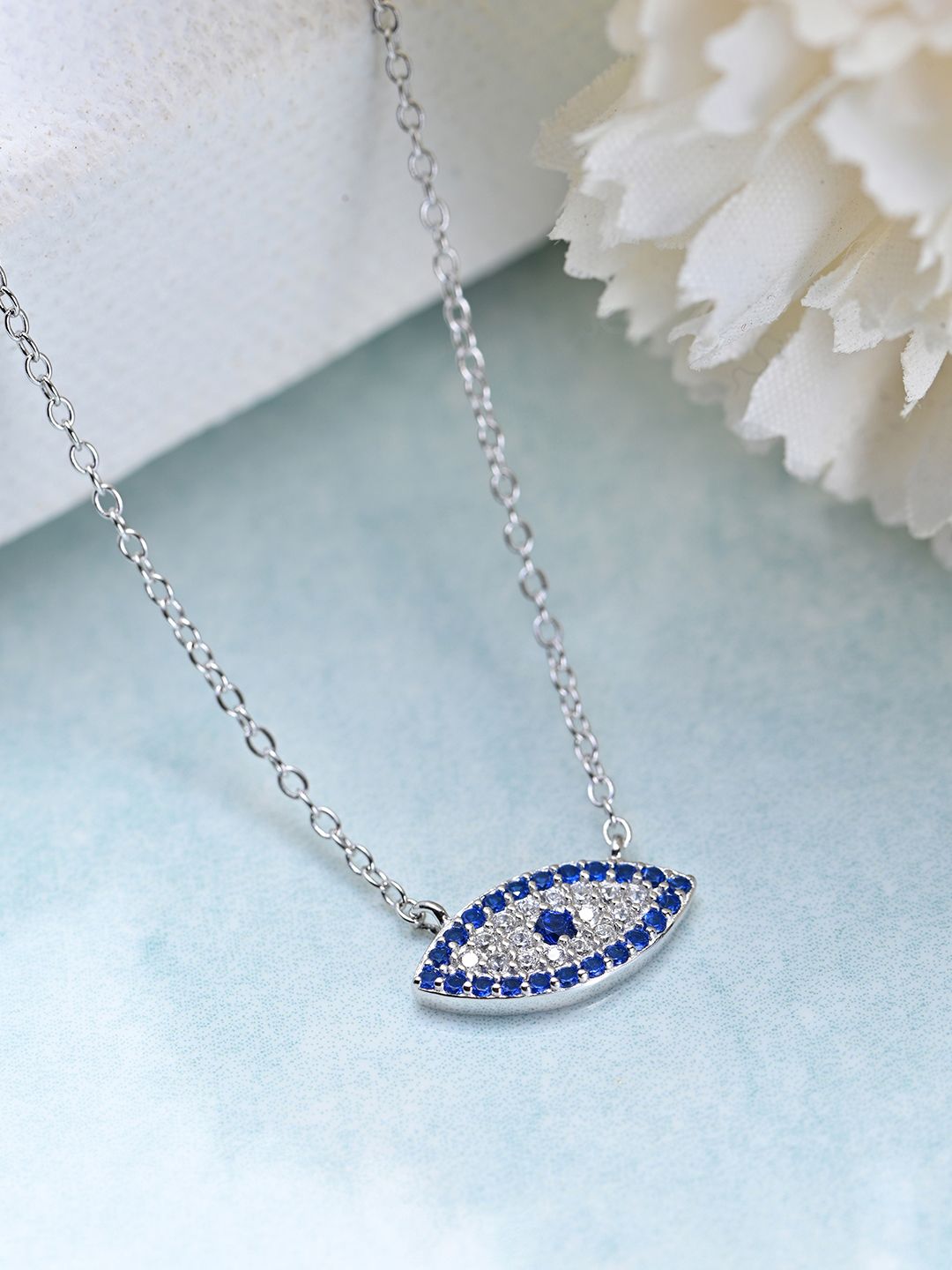 Zavya Sparkling Evil Eye 925 Sterling Silver Rhodium-Plated Chain Price in India