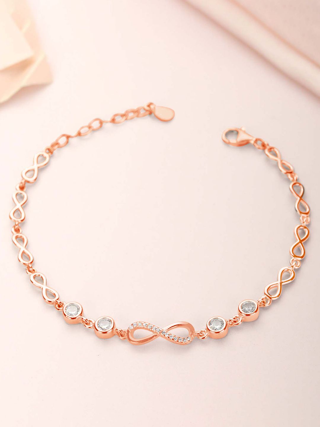 Zavya Women Infinity 925 Sterling Silver Cubic Zirconia Rose Gold-Plated Link Bracelet Price in India
