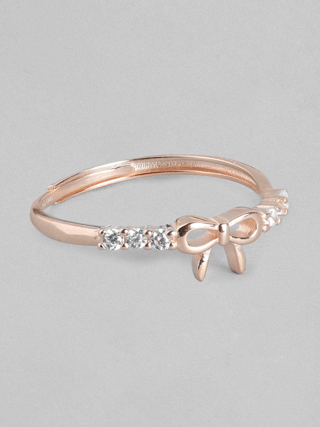 Zavya Women Rose Gold Plated 925 Sterling Silver CZ Studded Adjustable Ring with Bow Upper Price in India