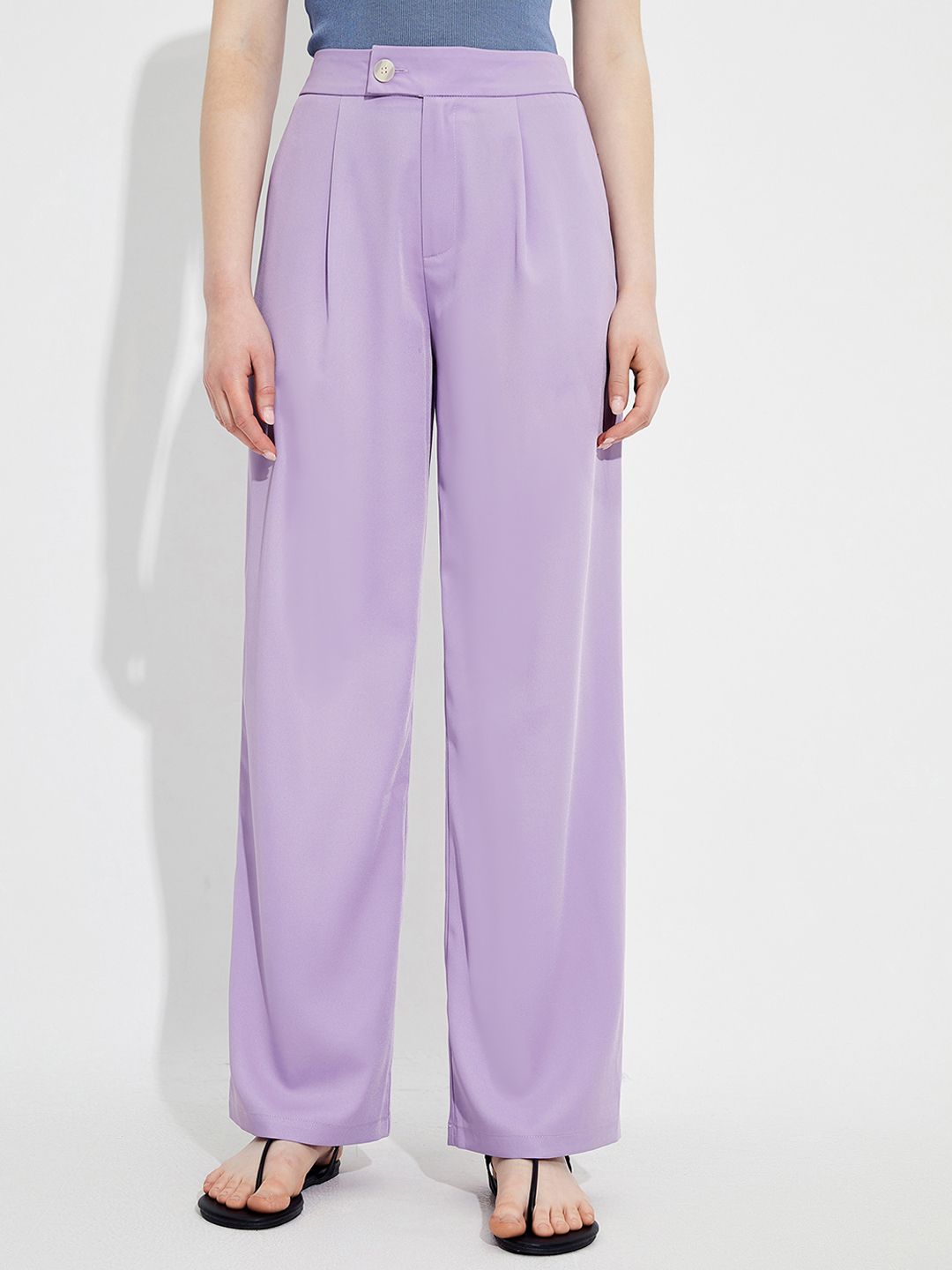 URBANIC Women Purple Pleated Trousers Price in India