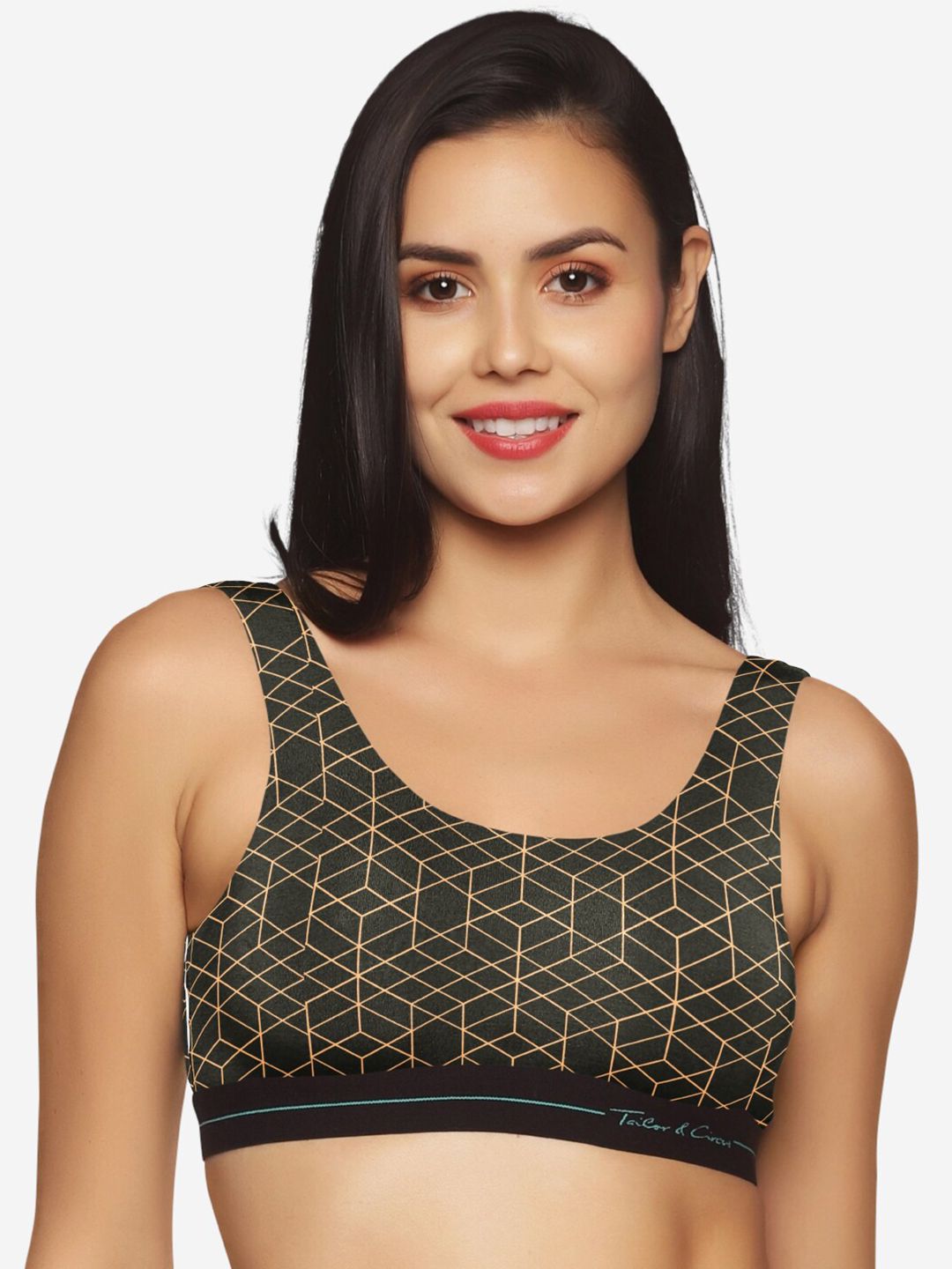 Tailor & Circus Green & Beige Geometric Anti-Bacterial Lounge Bra Price in India