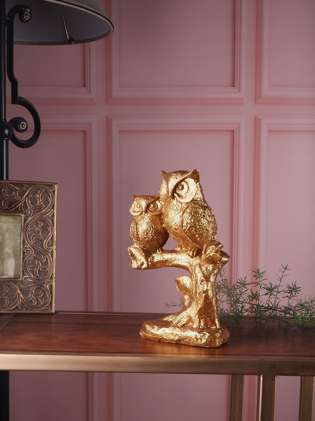 THE WHITE INK DECOR Gold-Toned Polyresin Owl Showpiece Price in India