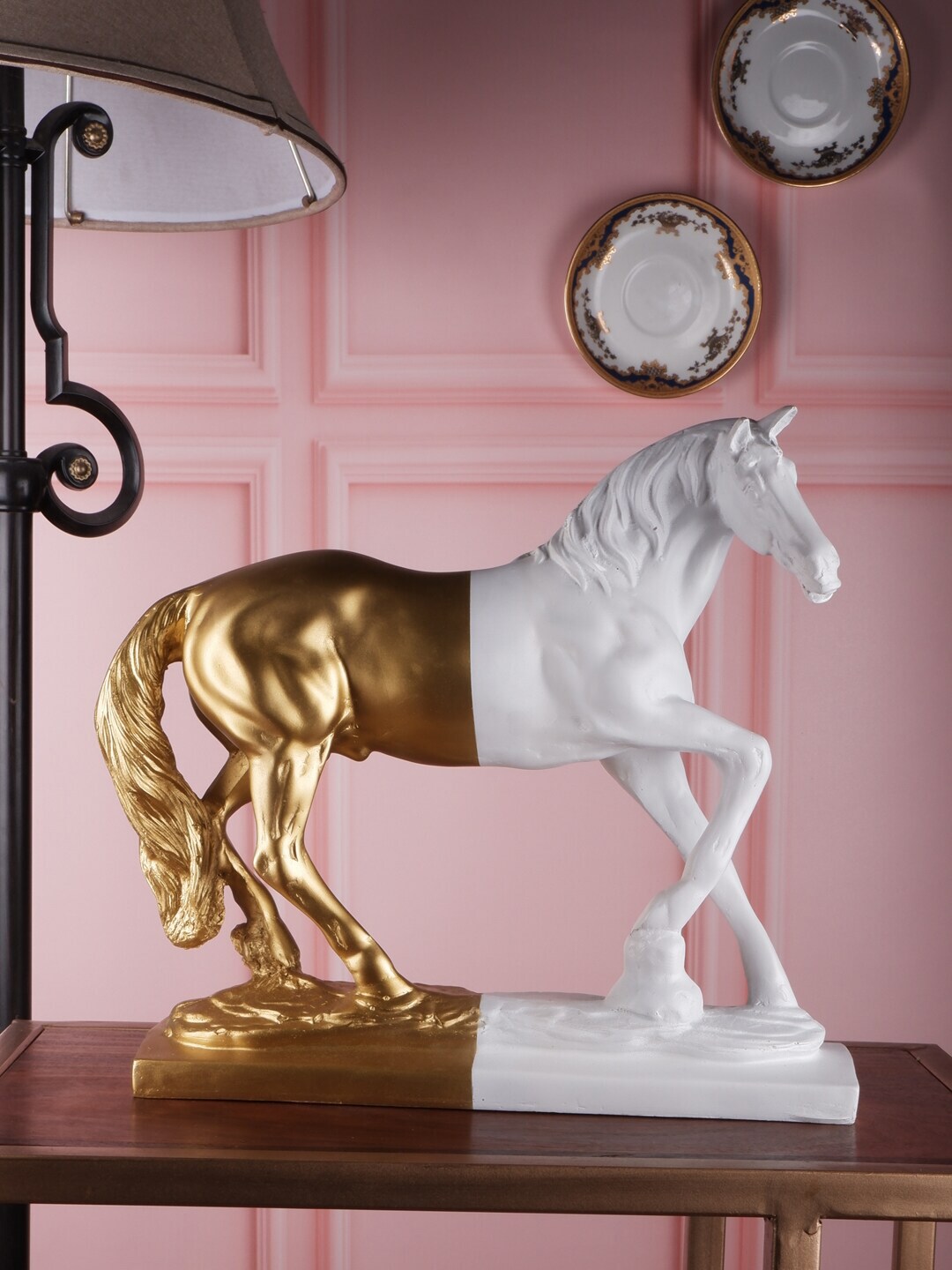 THE WHITE INK DECOR White & Gold A statue of horse Showpiece Price in India