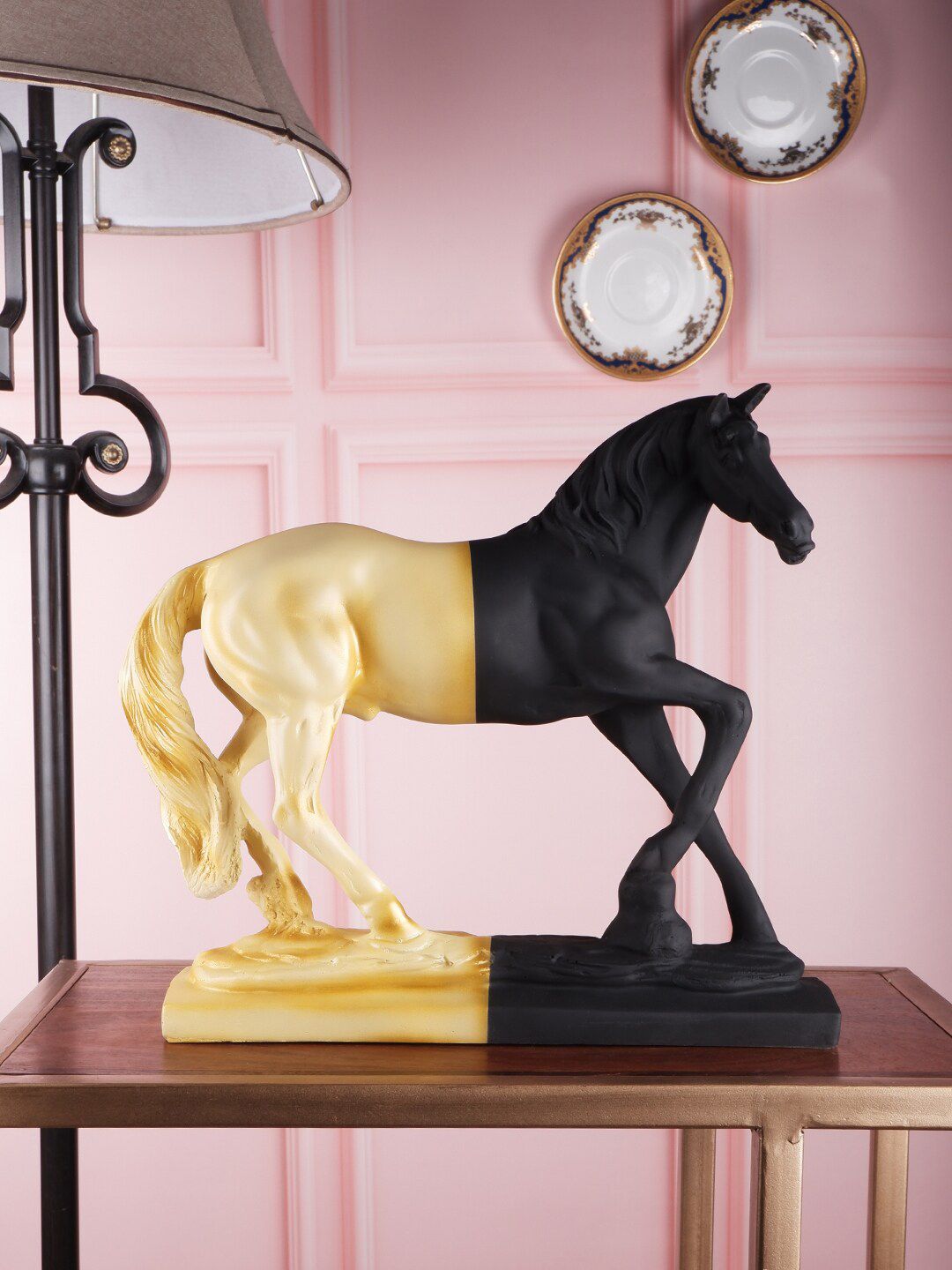 THE WHITE INK DECOR Black & Gold-Colored Solid Horse Fengshui Showpieces Price in India