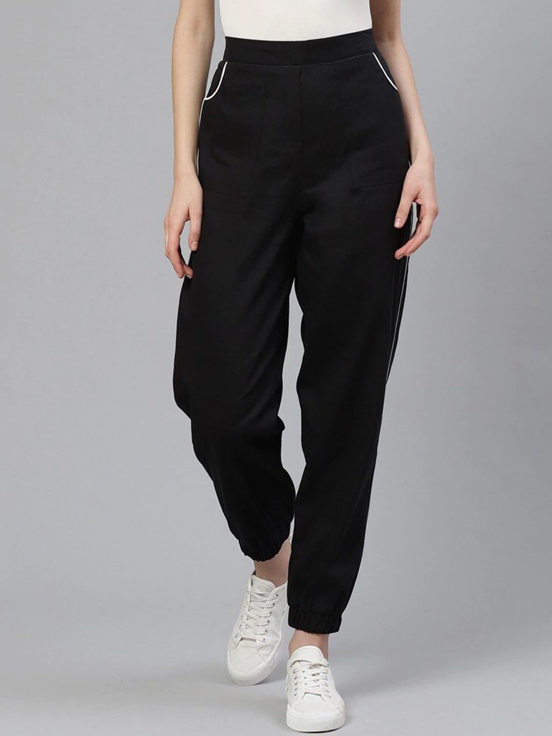 Orchid Blues Women Black Relaxed High-Rise Joggers Trousers Price in India