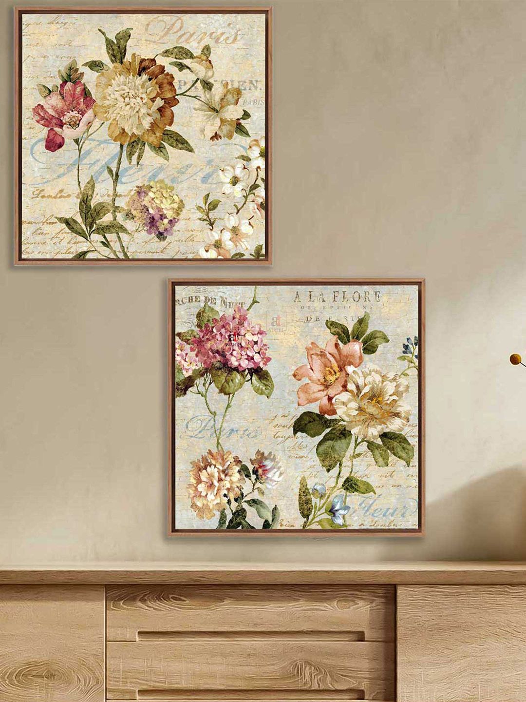 Art Street Set of 2 Floral Beige & Red Theme Canvas Painting Wall Art Price in India