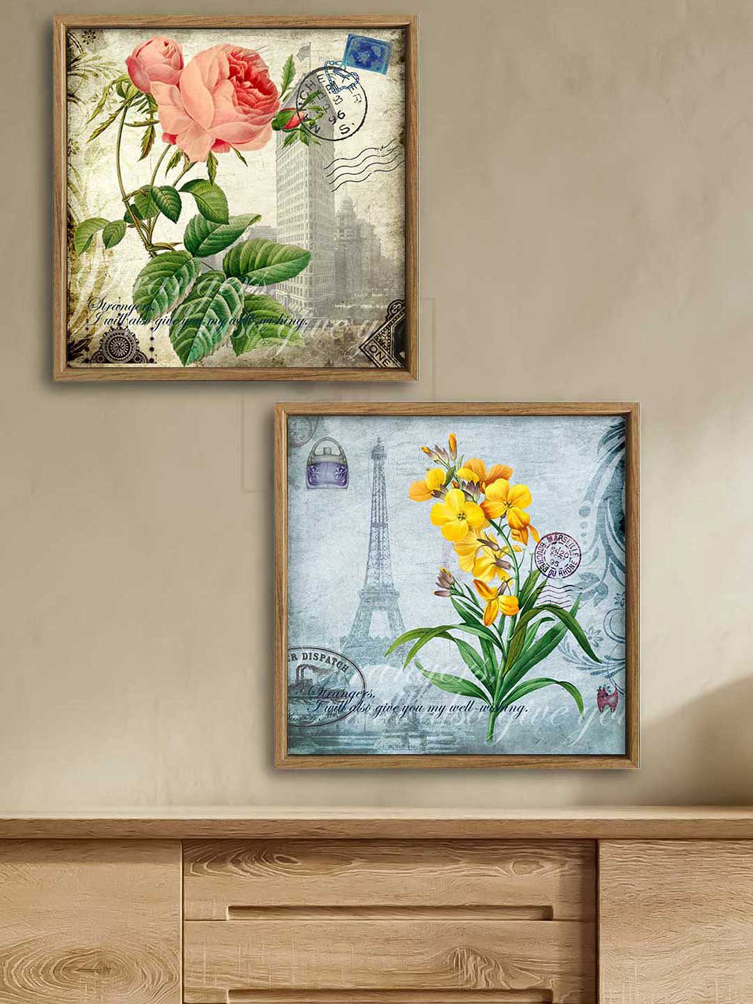 Art Street Set Of 2 Floral & Paris Theme Canvas Wall Painting Price in India