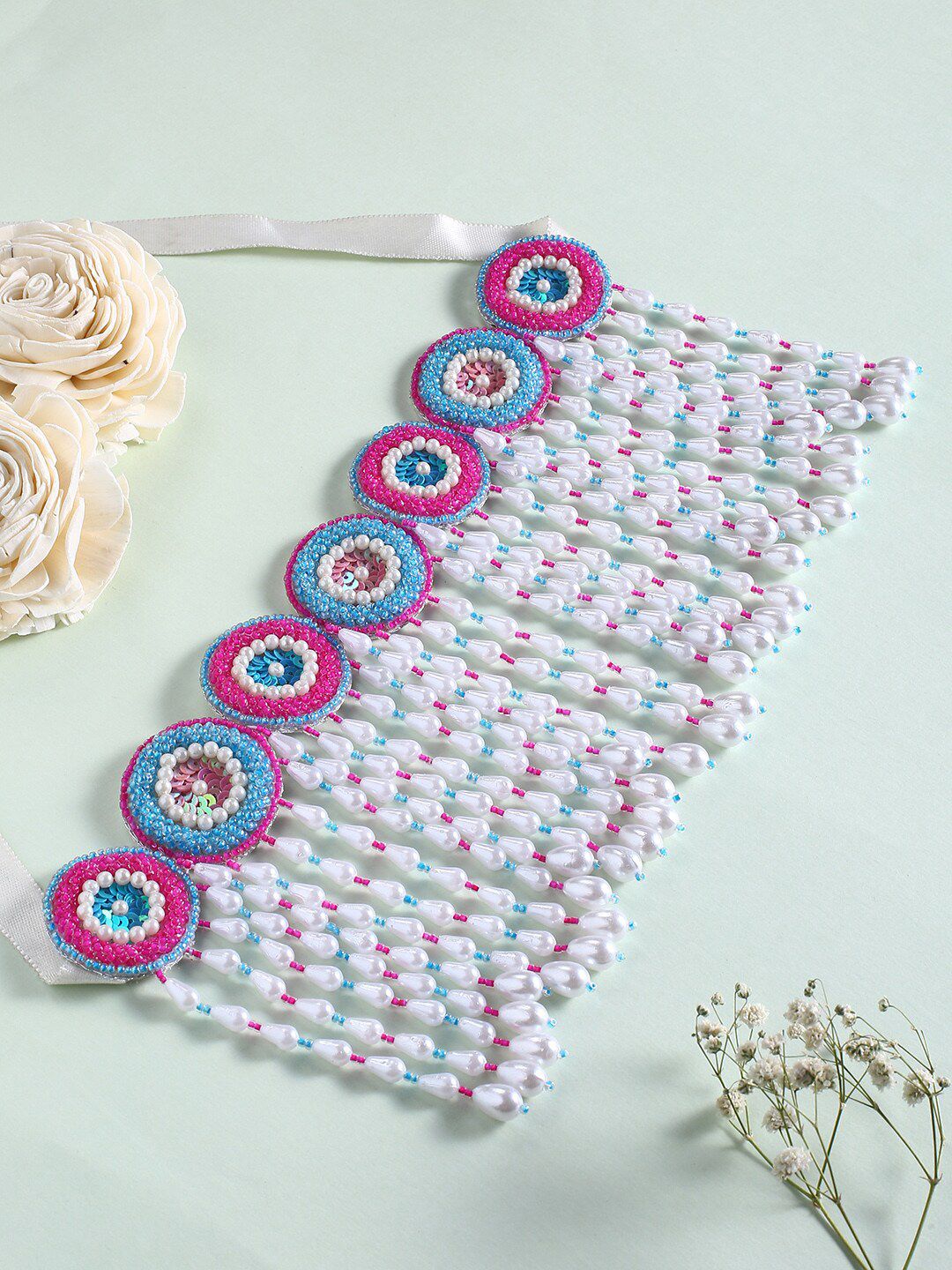 justpeachy Pink & Blue Handcrafted Necklace Price in India