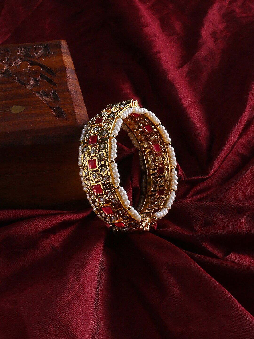 justpeachy Women Gold-Toned & Green Handcrafted Gold-Plated Bangle-Style Bracelet Price in India