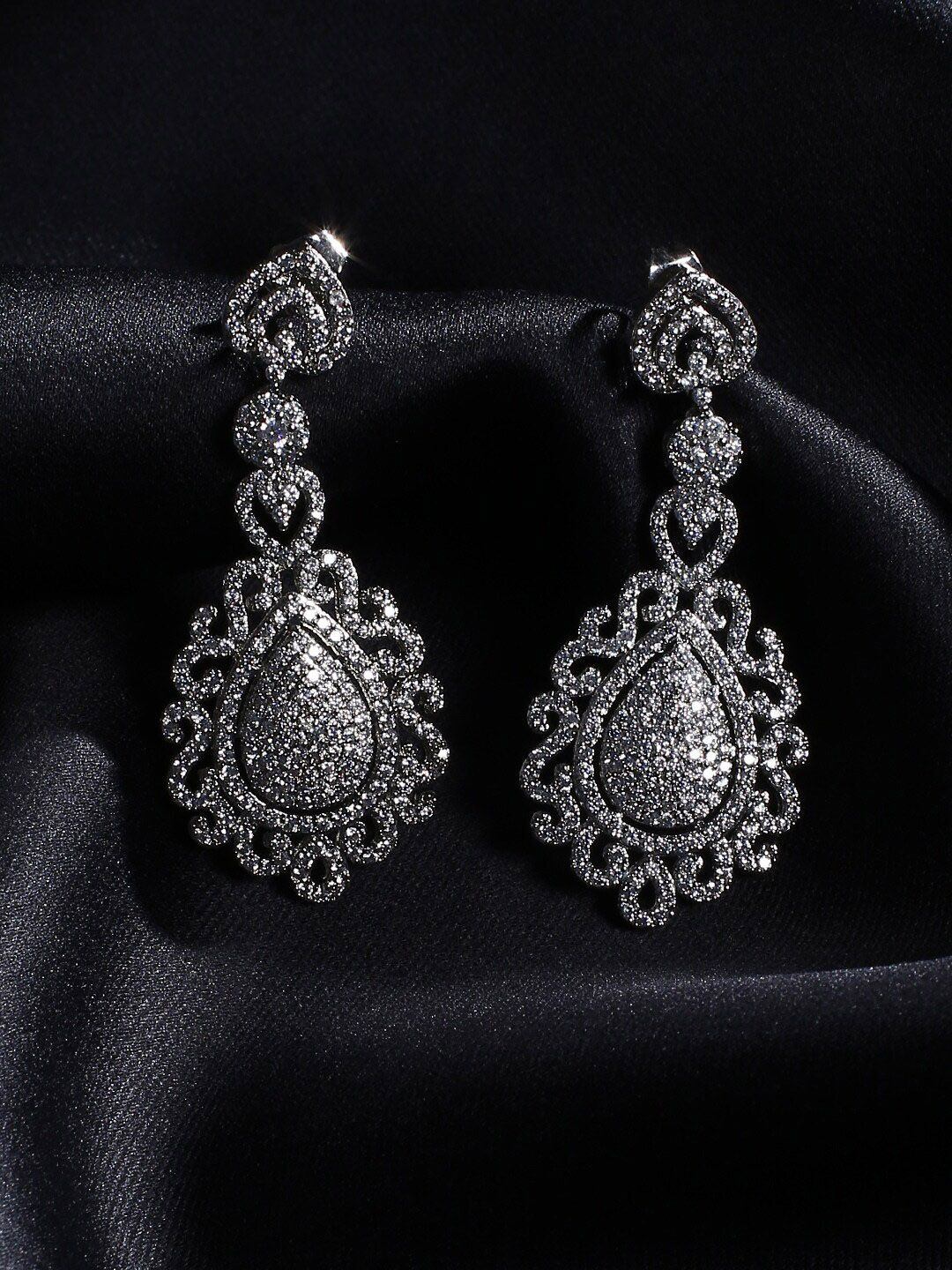 justpeachy Silver-Toned Contemporary Drop Earrings Price in India