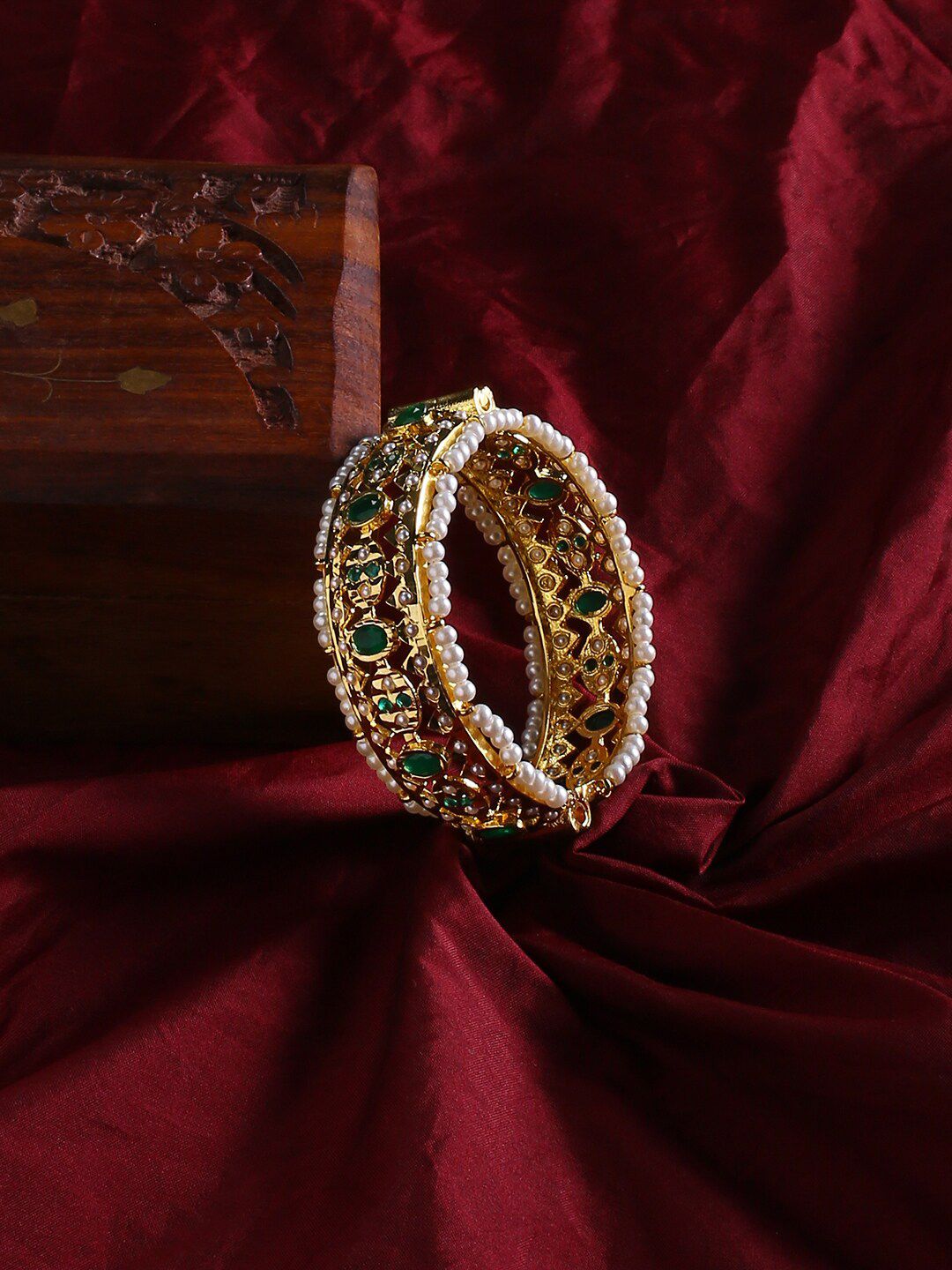 justpeachy Women Gold-Plated & Green Bangle-Style Bracelet Price in India